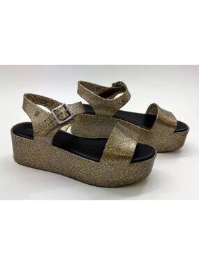 Melissa Mar Gold Glitter Platform Sandals With Adjustable Straps And Buckle Clos